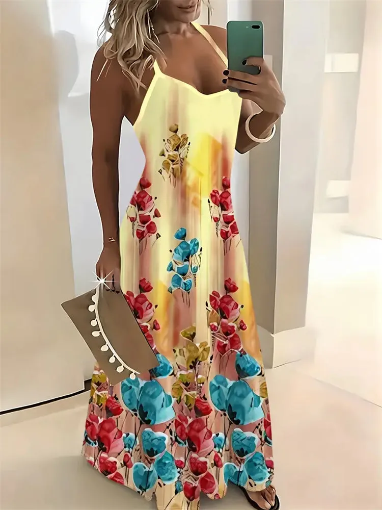 Rachel – Sleeveless Retro Strap Dress with 3D Texture Print