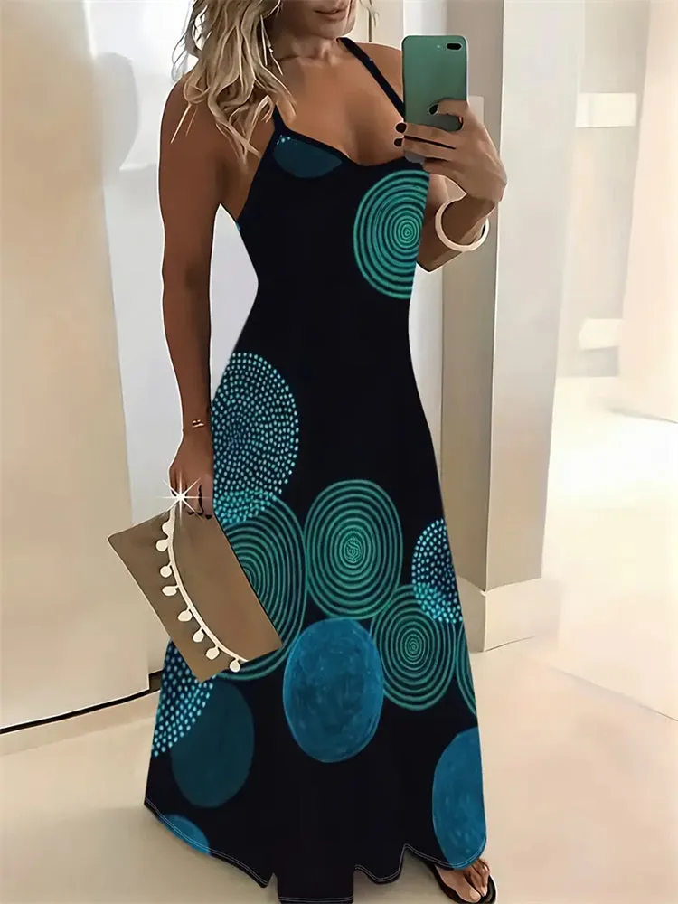 Rachel – Sleeveless Retro Strap Dress with 3D Texture Print