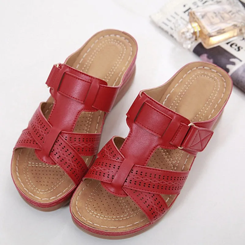 Retro Open Toe Leather Flat Sandals