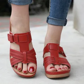 Retro Open Toe Leather Flat Sandals