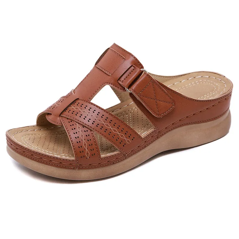 Retro Open Toe Leather Flat Sandals