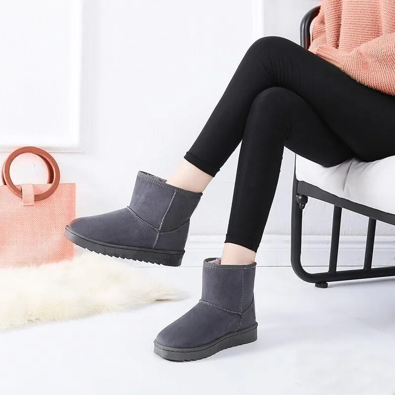 Round Toe Snow Lepoard Suede Flat Boots