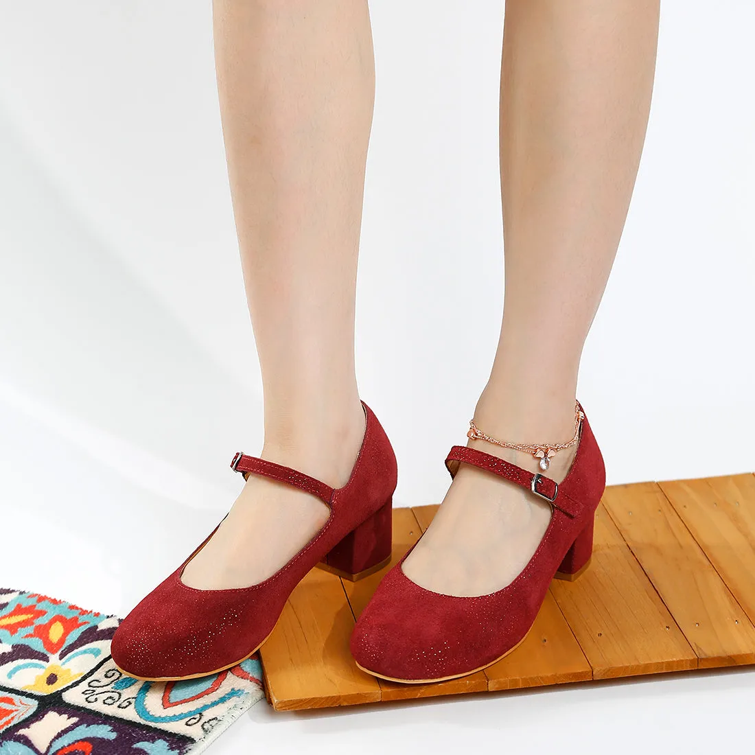 Shimmer Suede Mary Jane Sandals