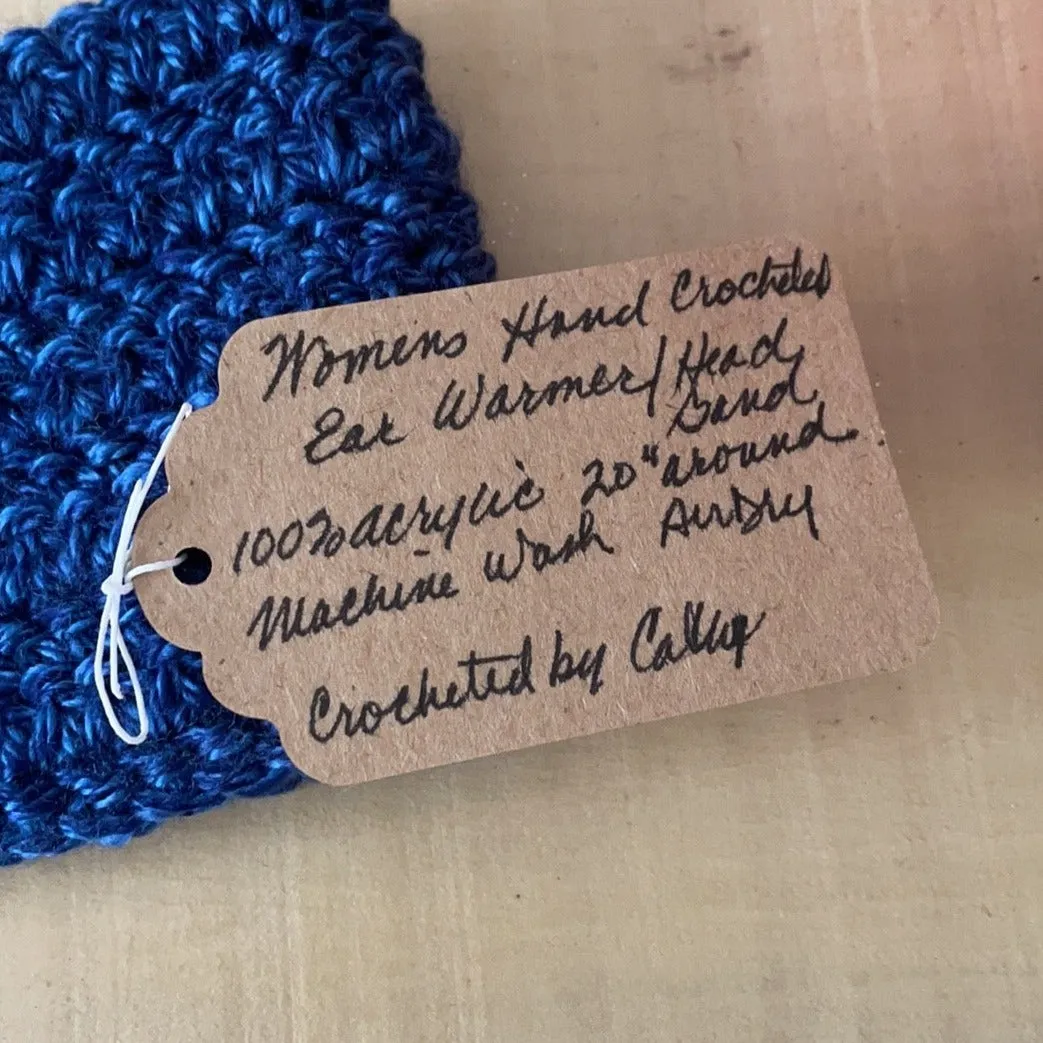 Space Blue Marble & White Snowflake Ear Warmer Headband Crochet Knit Hand Crafted Outdoor Fall Winter Hiking Running