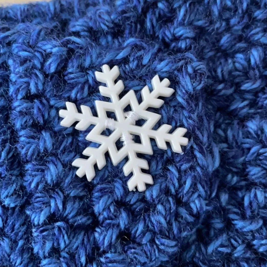 Space Blue Marble & White Snowflake Ear Warmer Headband Crochet Knit Hand Crafted Outdoor Fall Winter Hiking Running