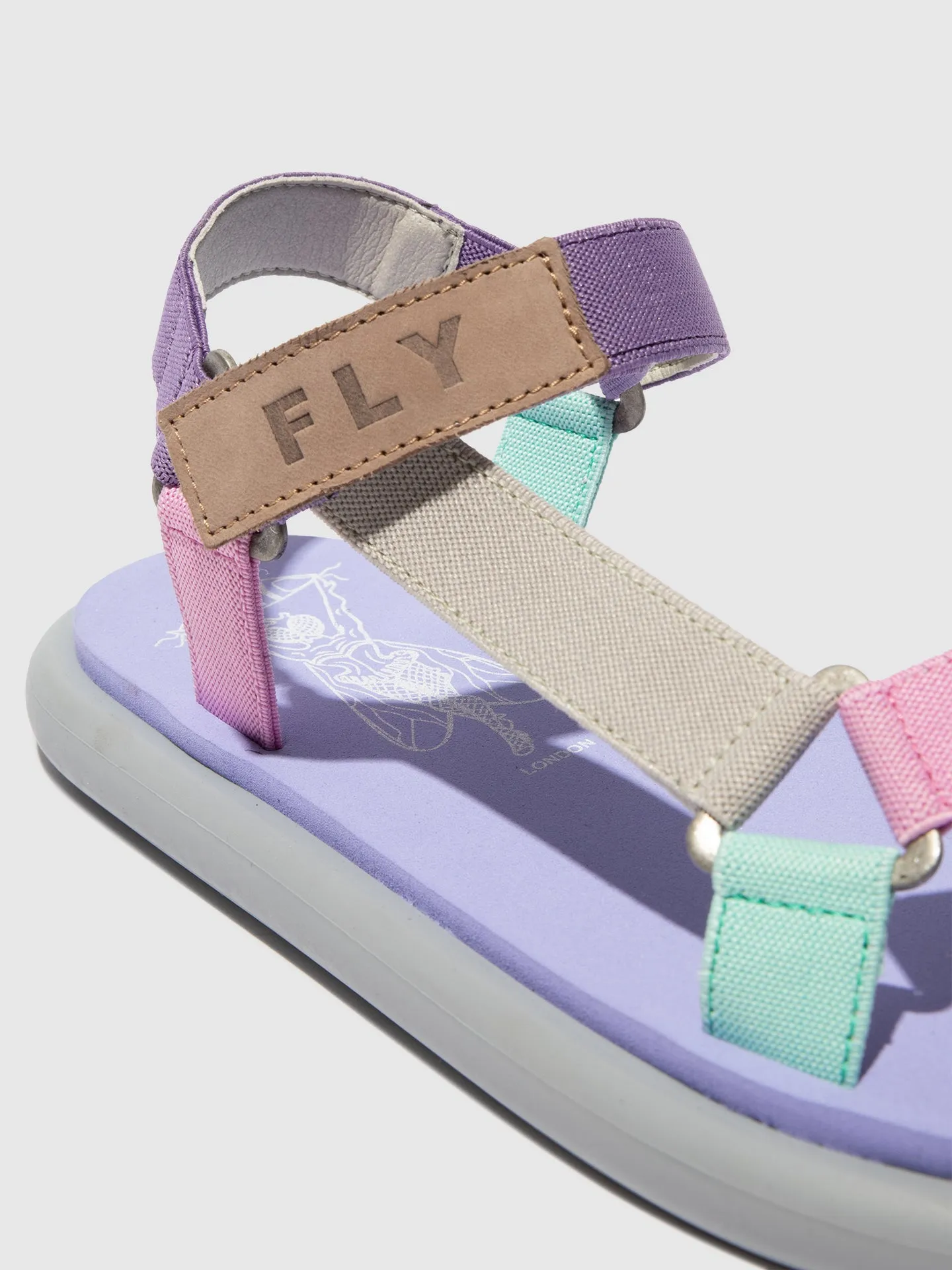 T-Strap Sandals OLIE072FLY CONCRETE/MULTICOLOR/VIOLET