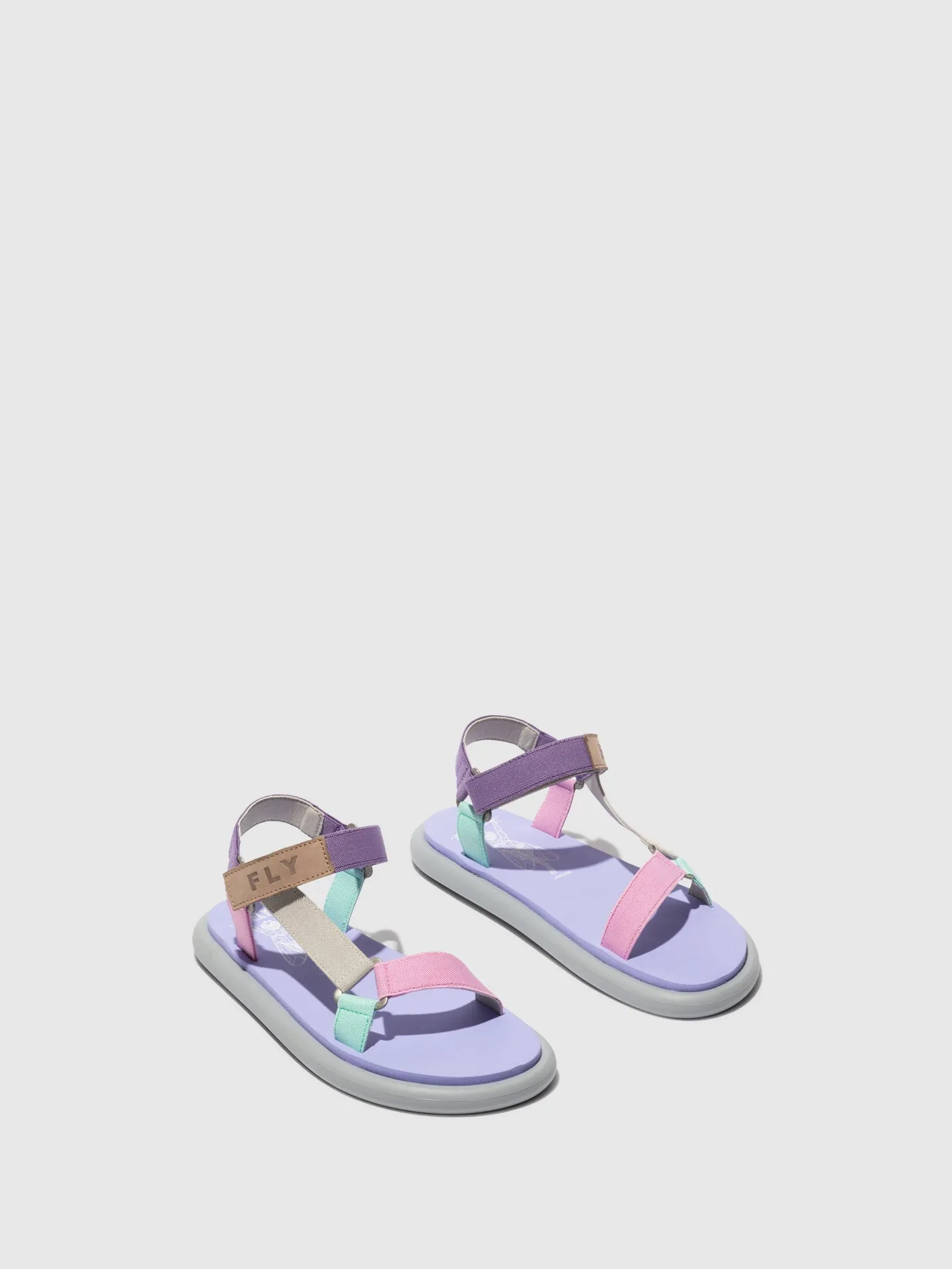 T-Strap Sandals OLIE072FLY CONCRETE/MULTICOLOR/VIOLET