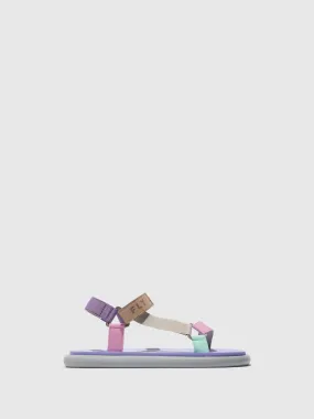 T-Strap Sandals OLIE072FLY CONCRETE/MULTICOLOR/VIOLET