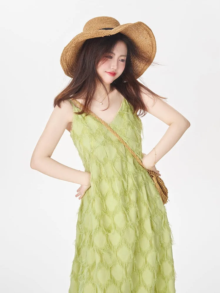 Textured Spaghetti Strap Midi Dress