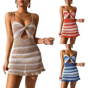 Twisted Crochet Cutout  Spaghetti Strap Party Mini Dress