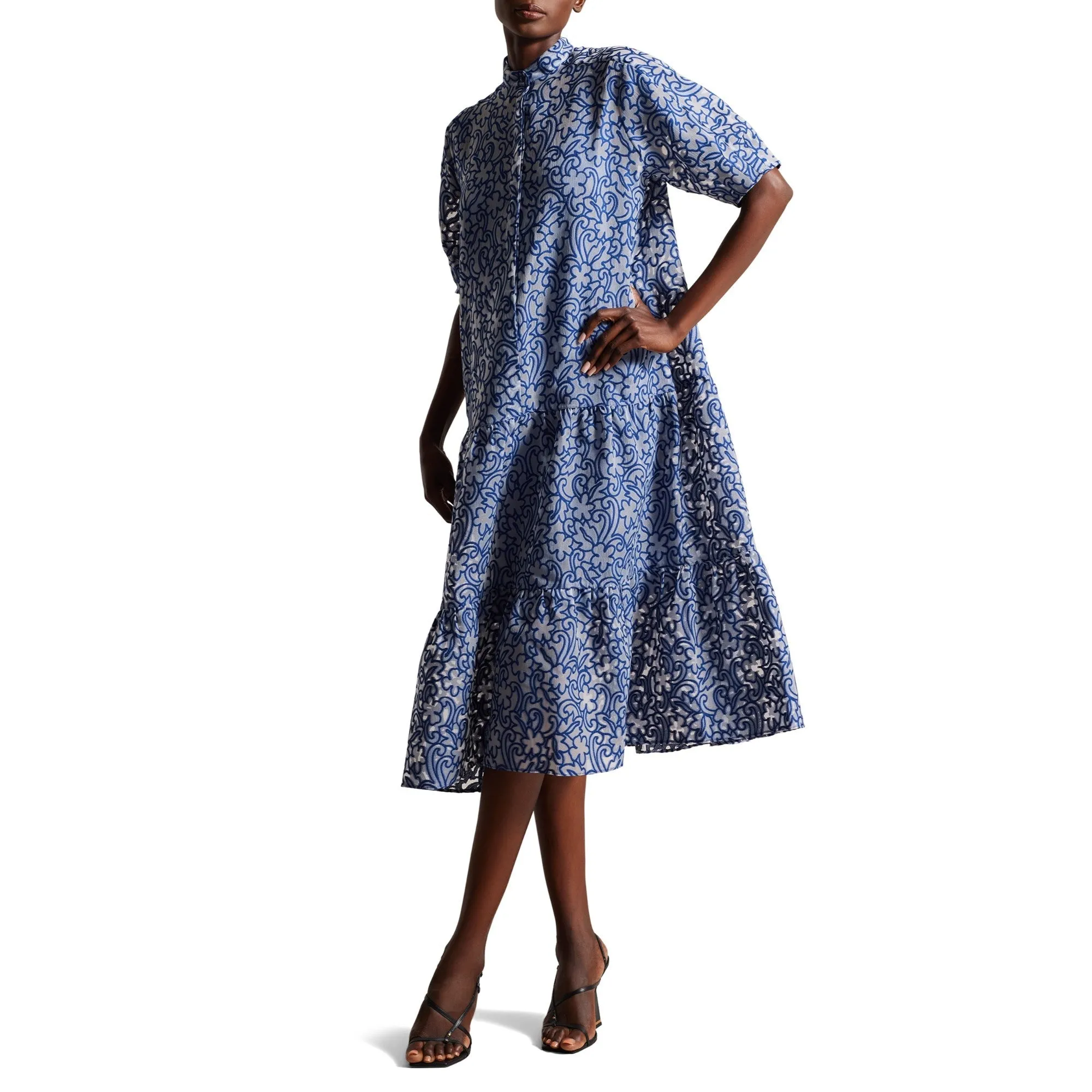 Women Wmd-Camriyn-Oversized Shirt Dress With Puff Sleeve - Brt-Blue
