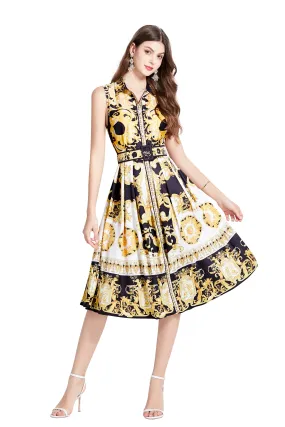 Women's Boho Floral Print Sleeveless Button Down Midi Sun Dress