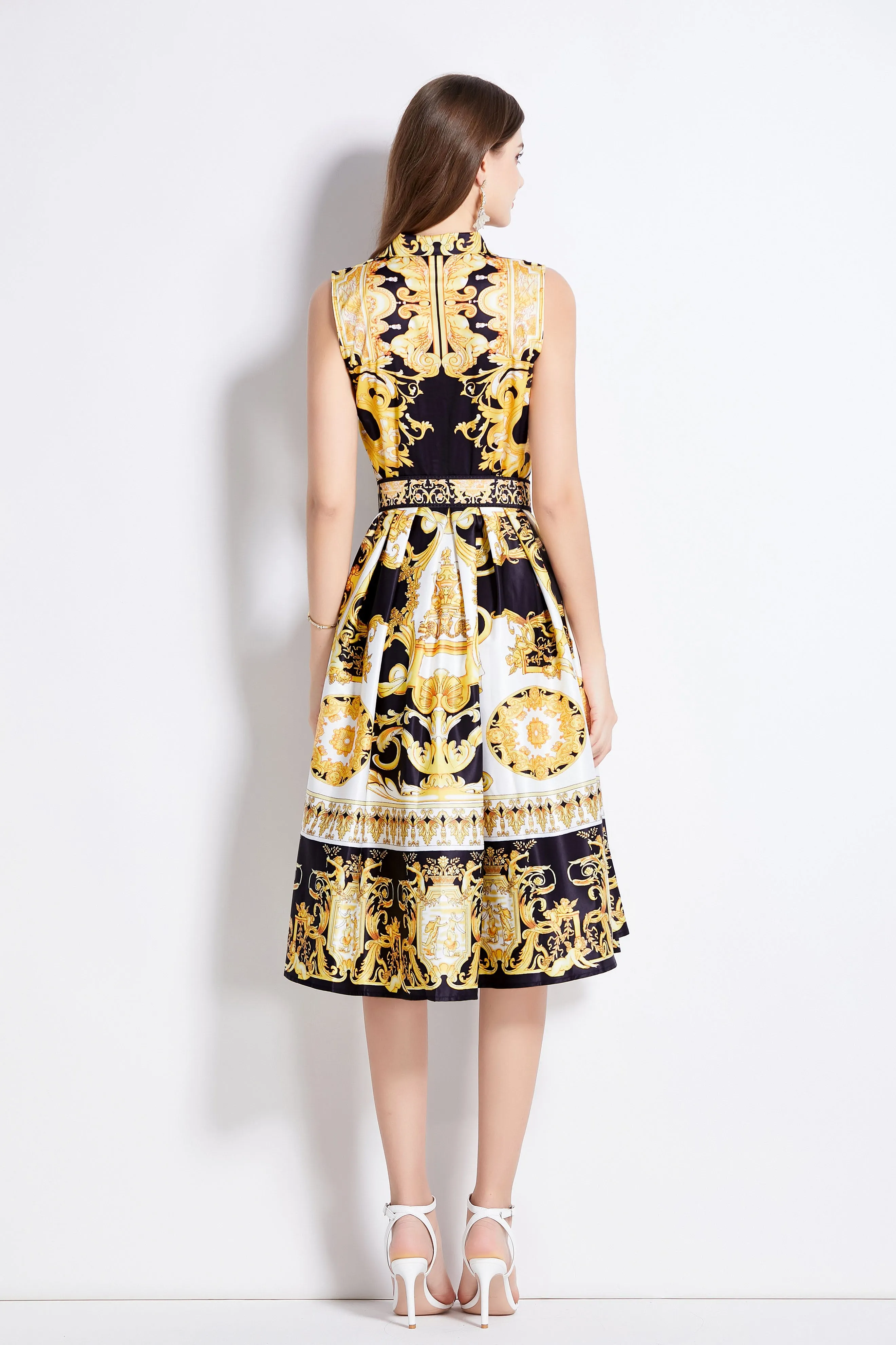 Women's Boho Floral Print Sleeveless Button Down Midi Sun Dress